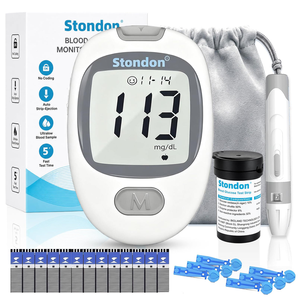 Blood Glucose Monitor Kit, 50 Strips & Lancets L540757