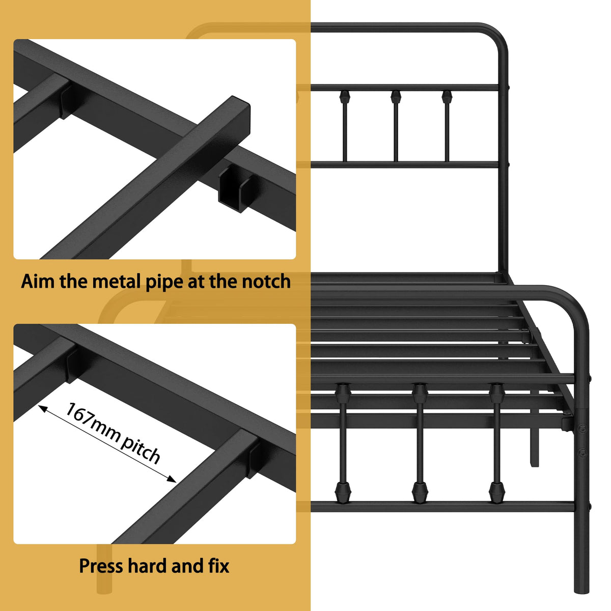 Queen Metal Bed Frame with Victorian Headboard & Footboard J303