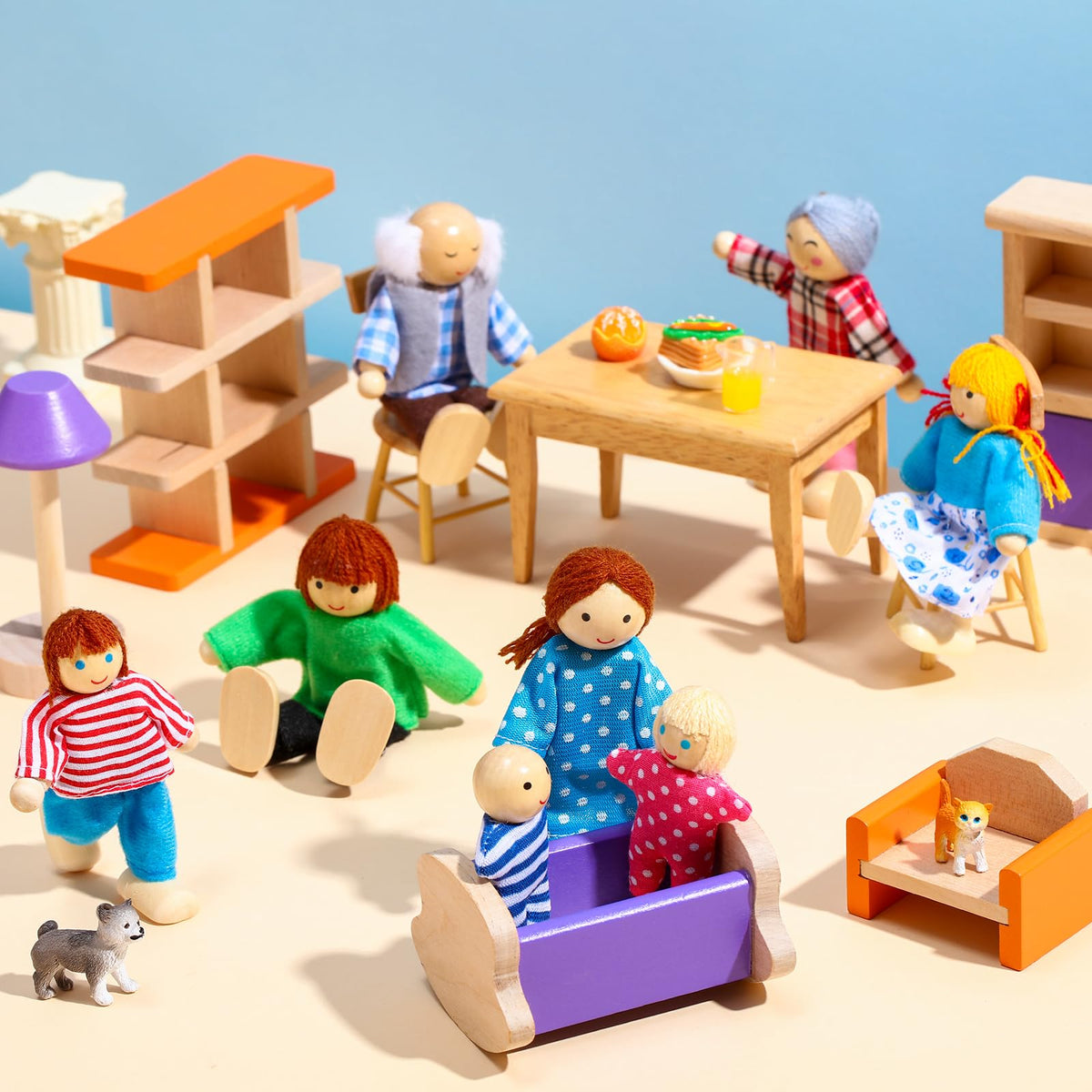 Wooden Dollhouse Family Set Mini People A288486