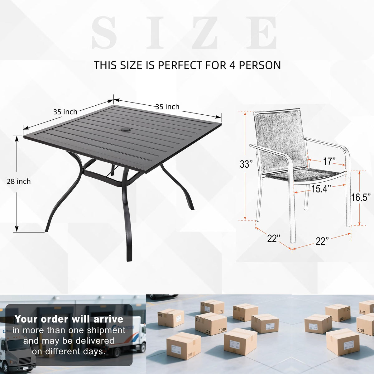 5 Piece Outdoor Dining Set with Grey Stackable Chairs and Square Table T47660