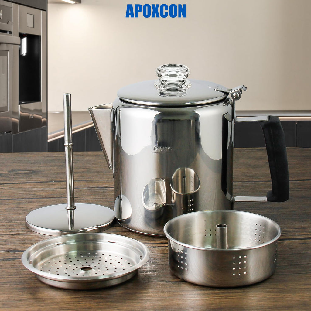 Stainless Steel Stove Top Percolator Coffee Pot 6 Cup I43599