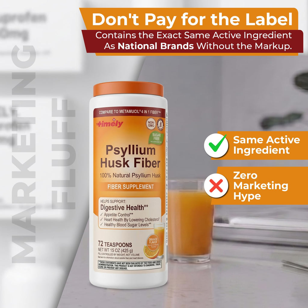 Psyllium Husk Powder Fiber Supplement, Orange Flavor, 15 oz D218