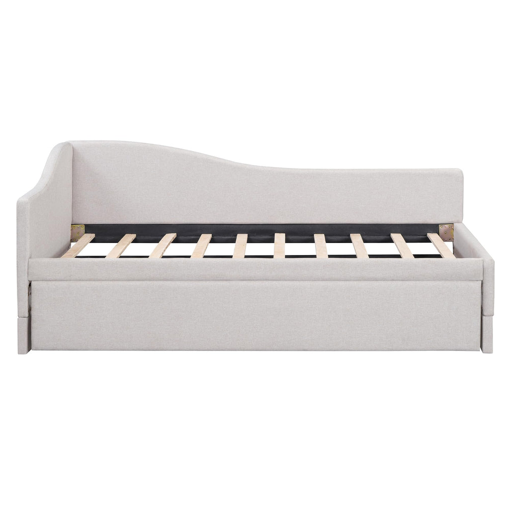 Twin Size Linen Upholstered Daybed with Pop up Trundle T8180