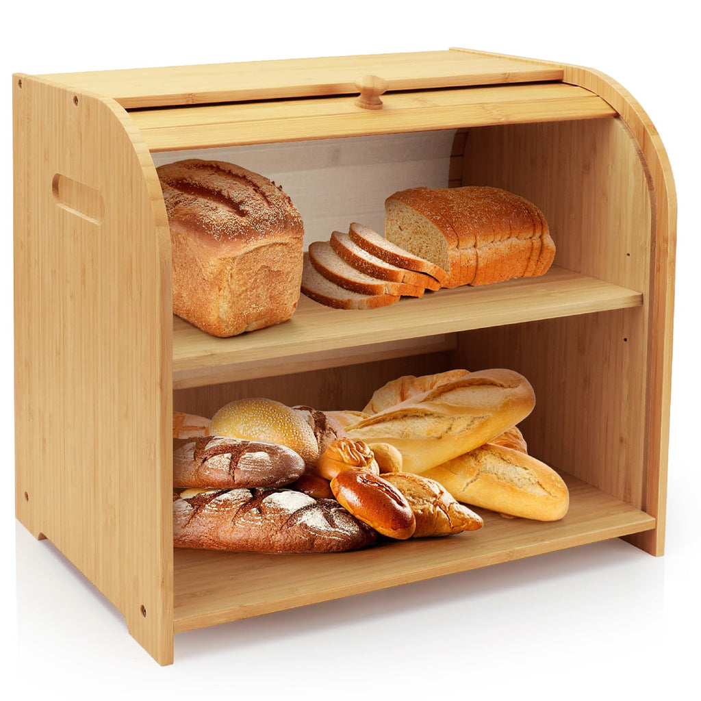 Bamboo 2-Tier Roll-Top Bread Box X127