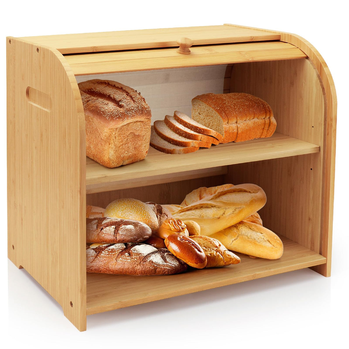 Bamboo 2-Tier Roll-Top Bread Box X127