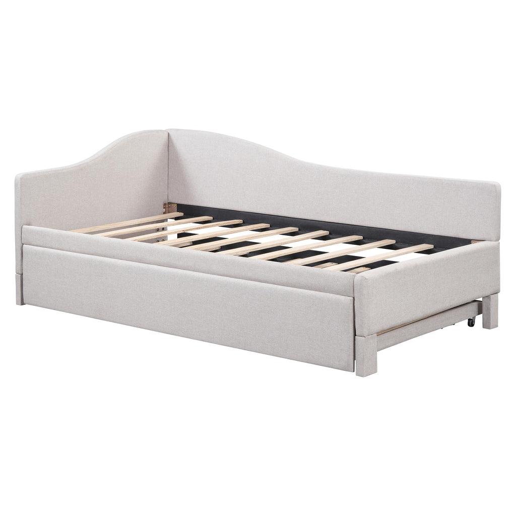 Twin Size Linen Upholstered Daybed with Pop up Trundle T8180
