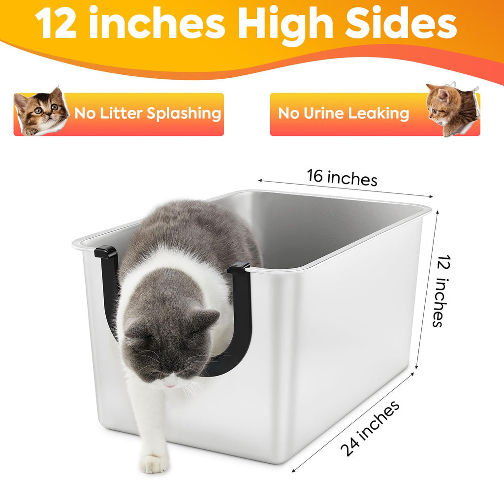 Extra Large Stainless Steel Cat Litter Box with High Sides E811