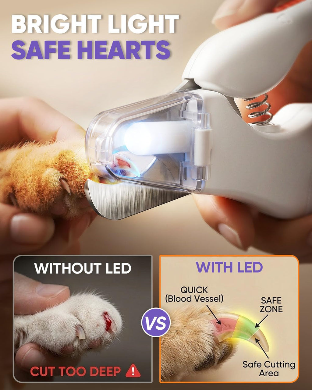 2-in-1 Cat & Dog Nail Clippers with Grinder and LED Lights C49288