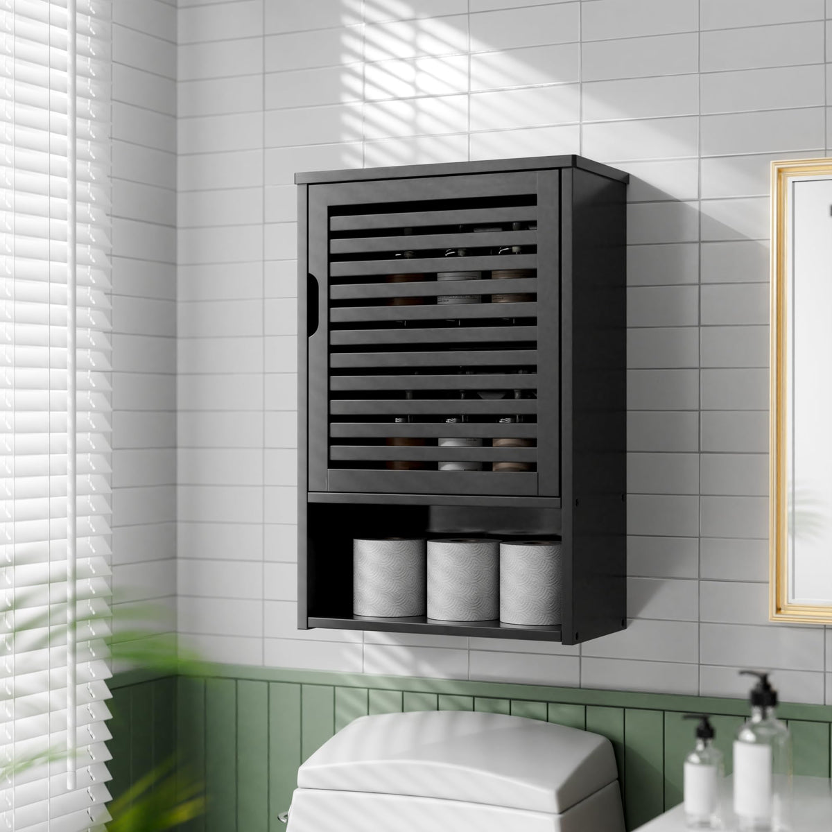 Black Bamboo Wall Mounted Bathroom Storage Cabinet G949061
