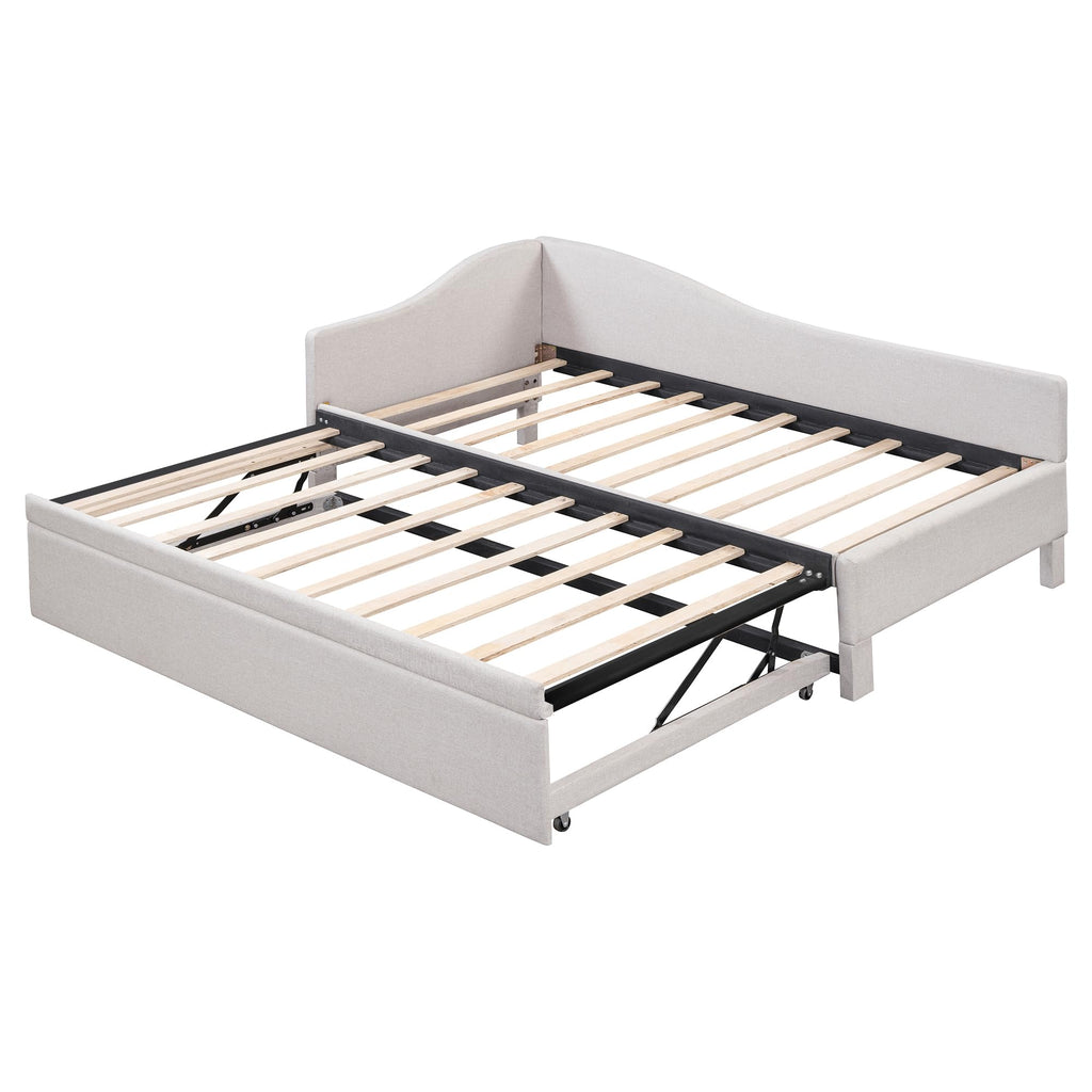 Twin Size Linen Upholstered Daybed with Pop up Trundle T8180