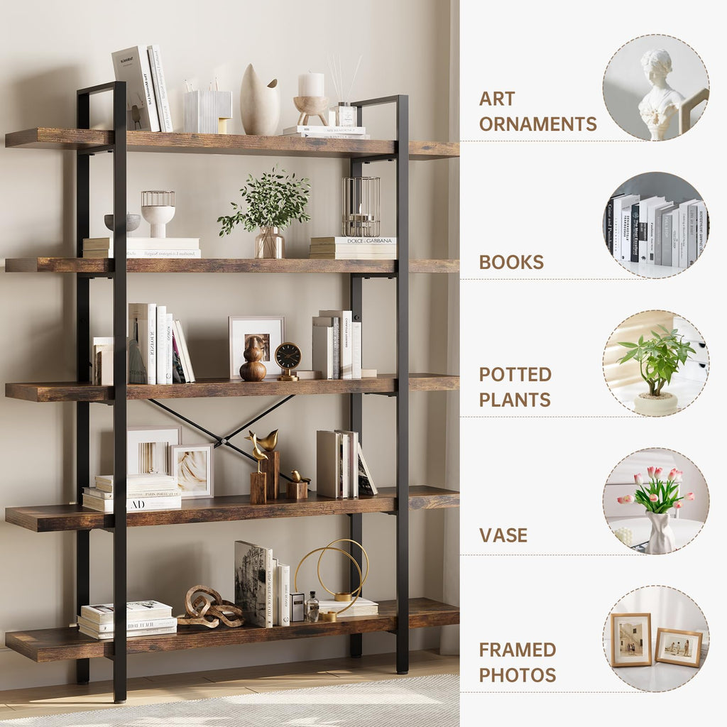 5 Tier Rustic Open Bookshelf I245