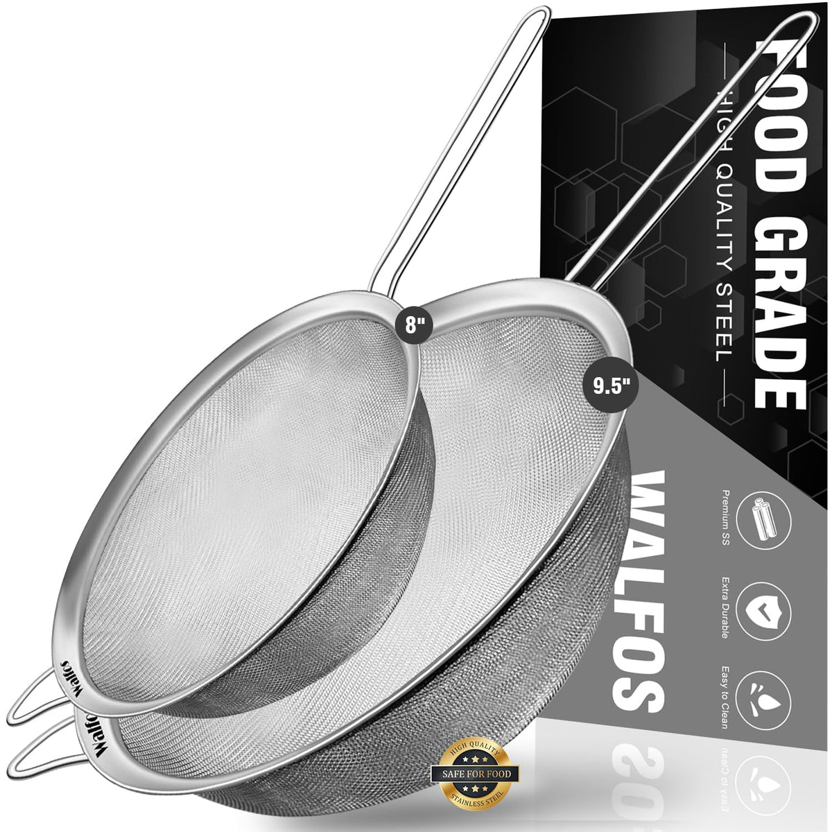 Large Fine Mesh Stainless Steel Strainer Set of 2 N6210