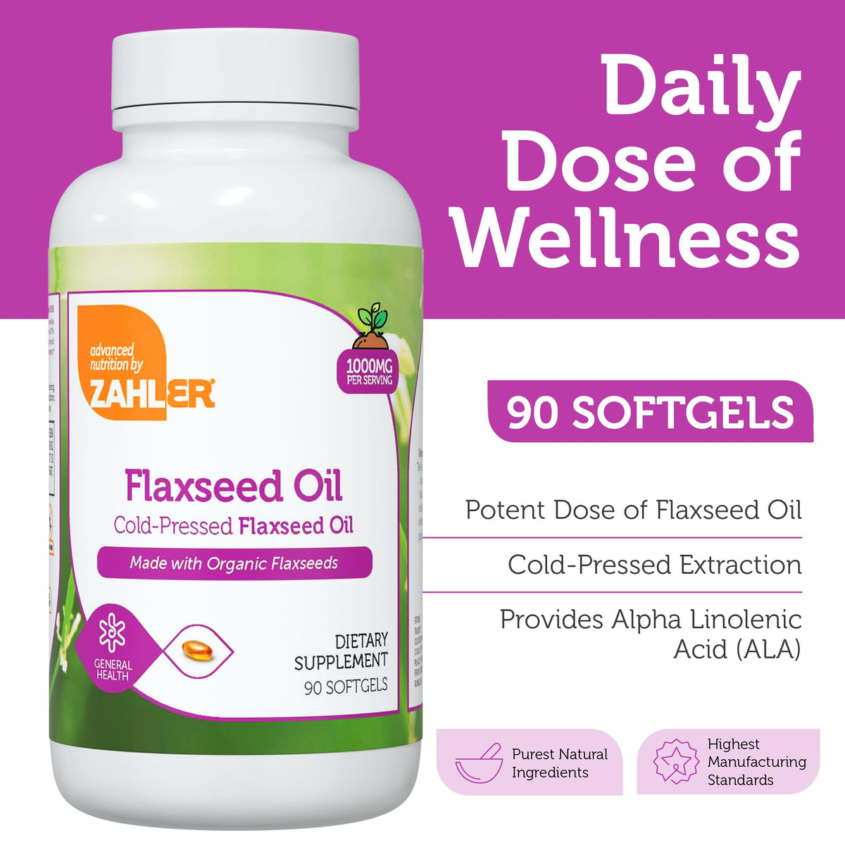 Organic Flaxseed Oil 1000mg Softgels 90 Count T333025