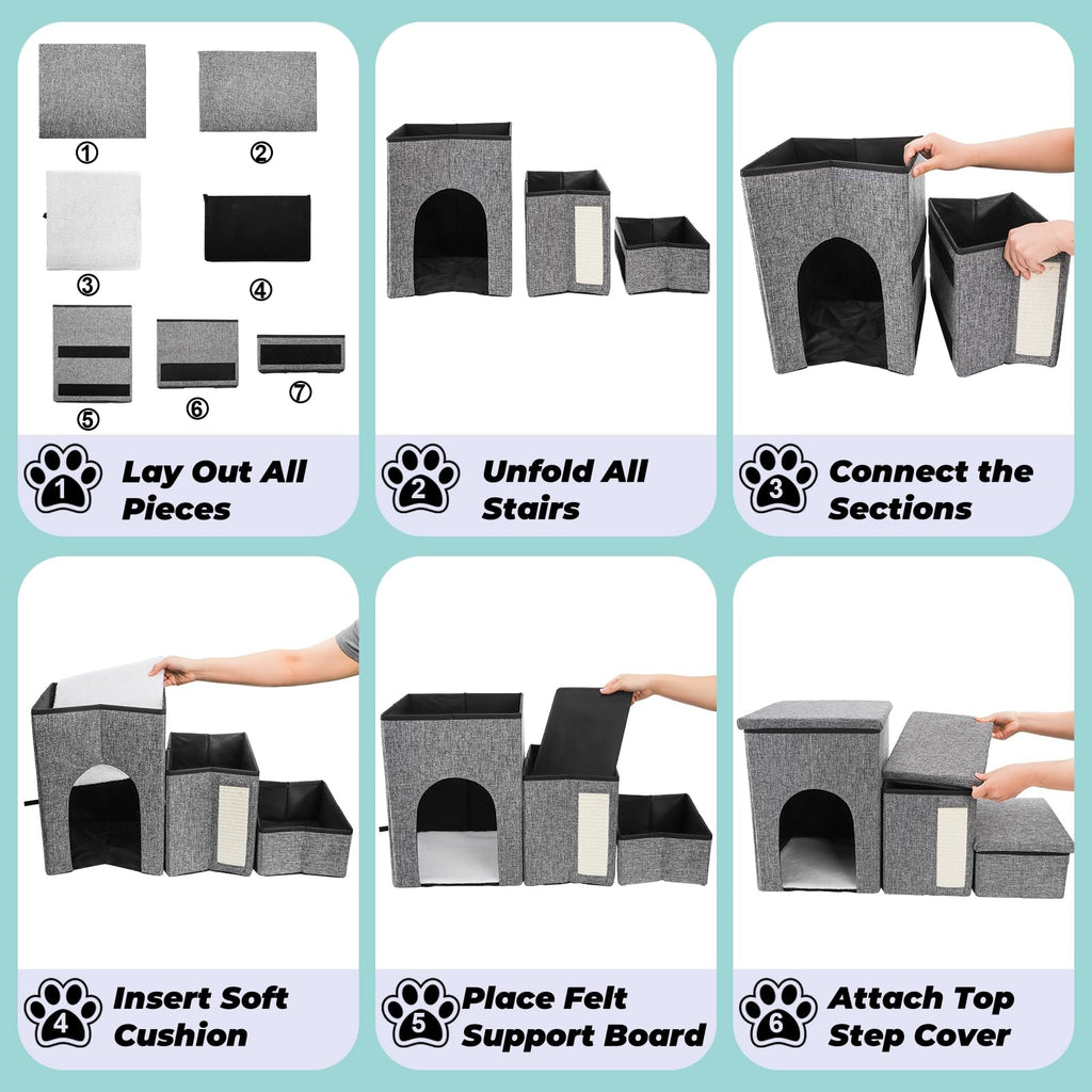 3 Tiers Foldable Dog Stairs with Storage K93789