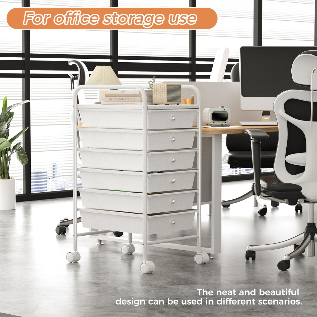 White 6 Tier Rolling Storage Cart with 6 Drawers R6494
