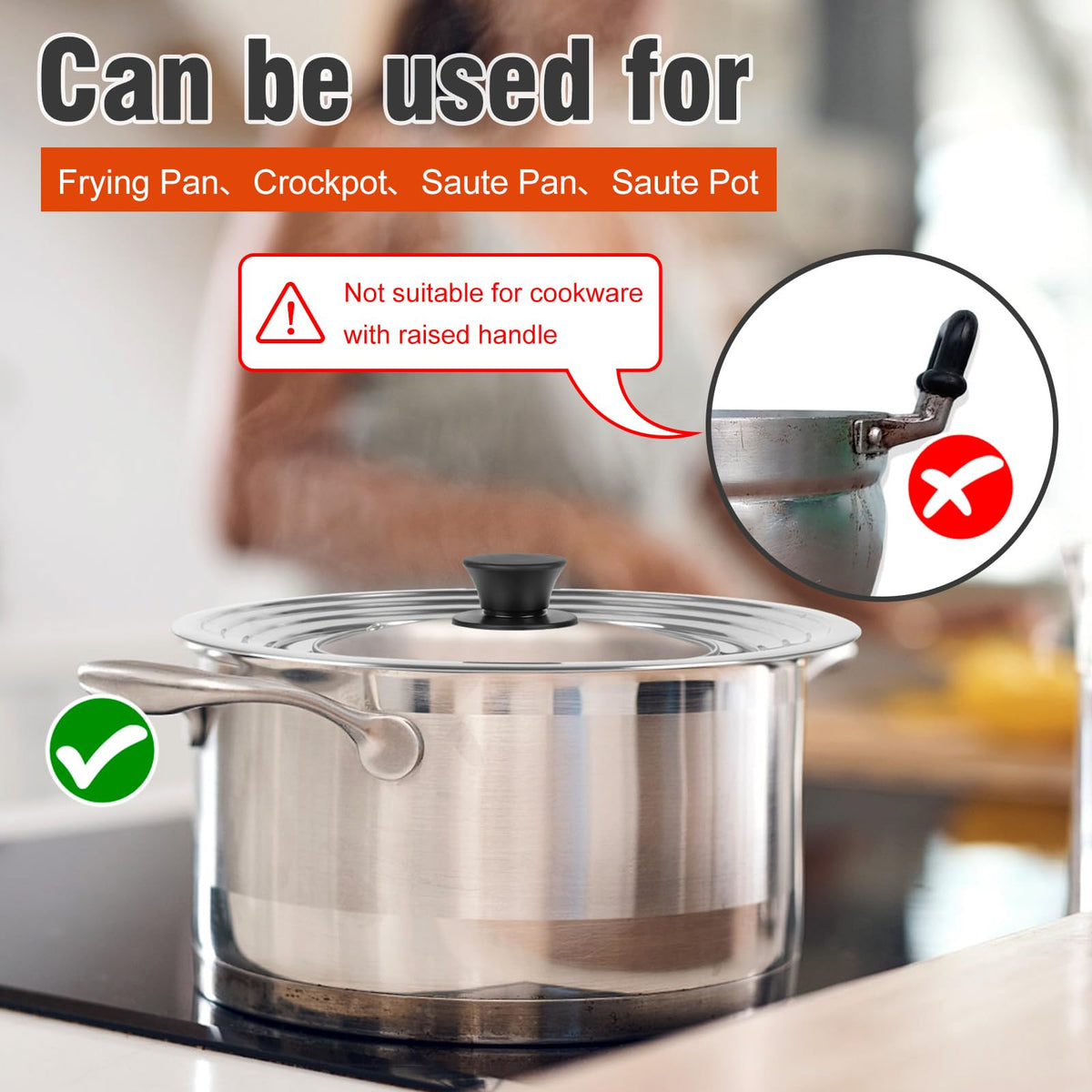 Universal Lid for Pots and Pans Skillets 8.2-12.5 Inch Stainless Steel P65520