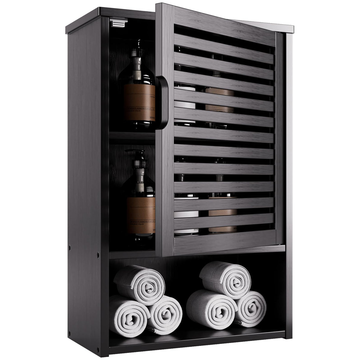 Black Bamboo Wall Mounted Bathroom Storage Cabinet G949061