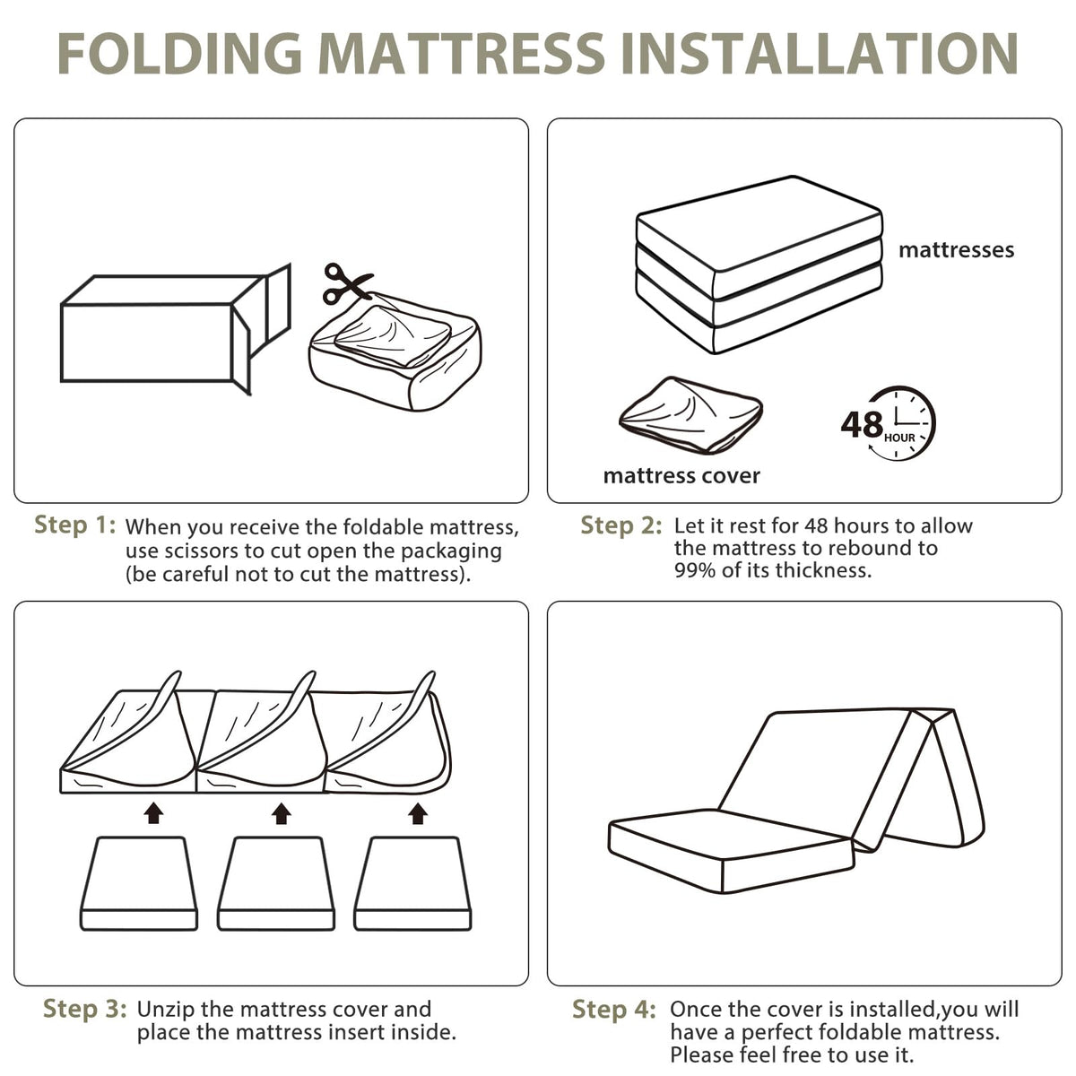 3 inch Tri Fold Memory Foam Mattress with Washable Cover O260837