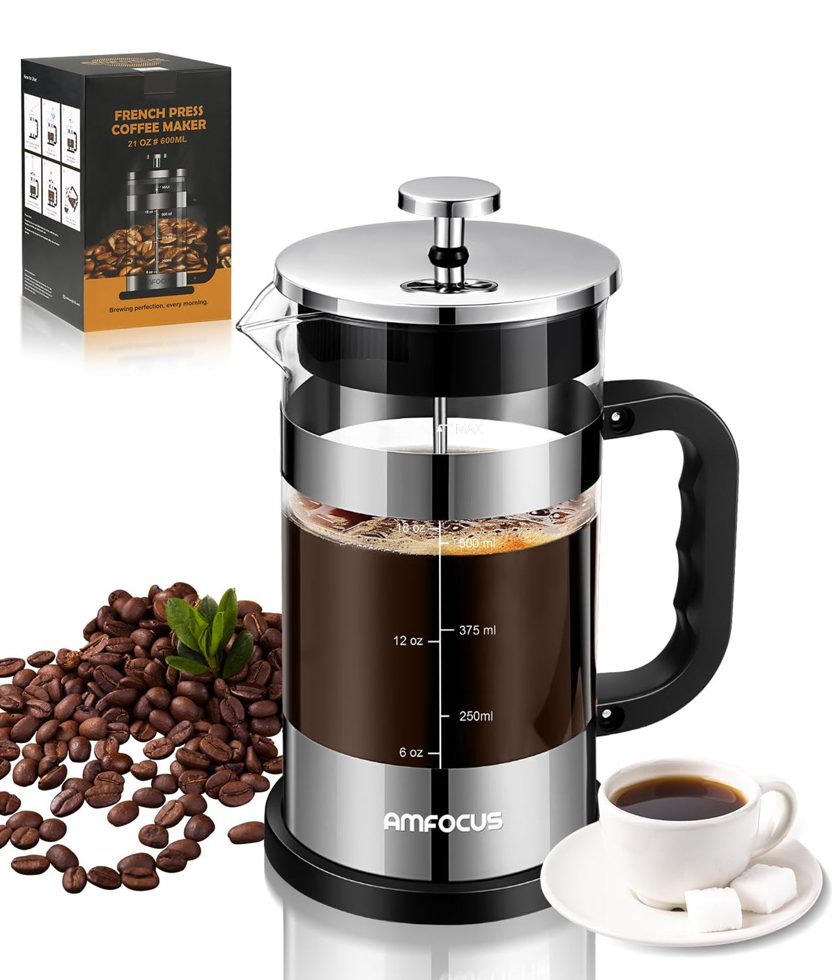 French Press Coffee Maker 21OZ Borosilicate Glass Y123