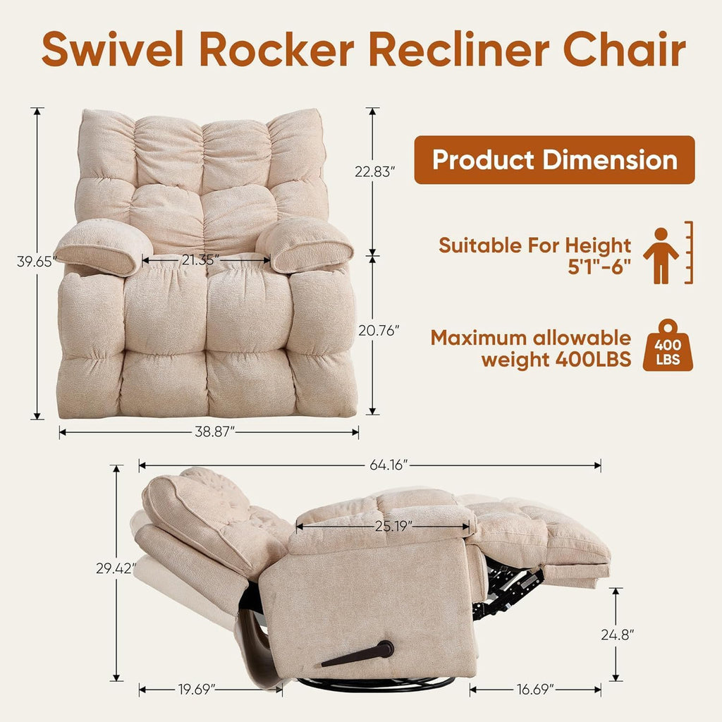 Oversized Swivel Rocker Recliner Chair Q453