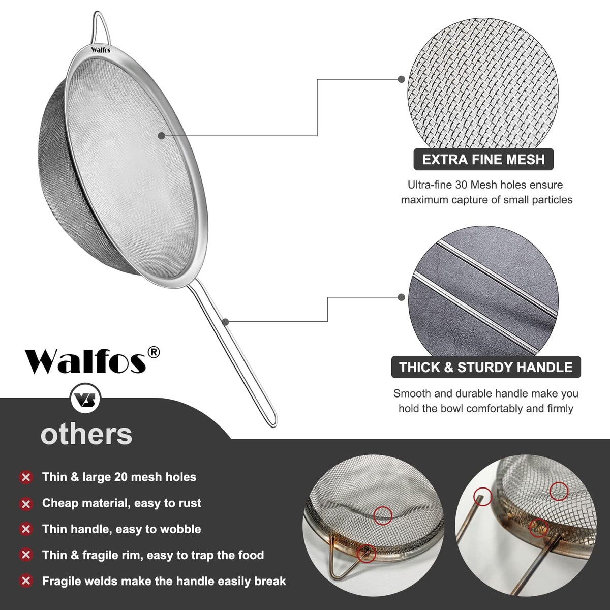 Large Fine Mesh Stainless Steel Strainer Set of 2 N6210
