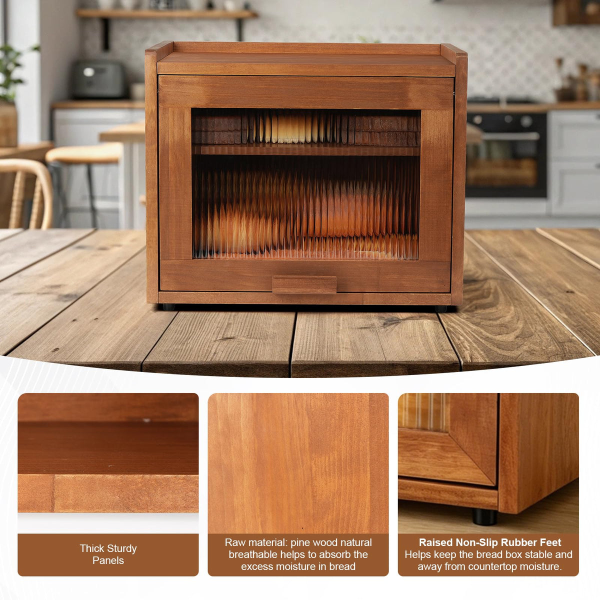 Brown 2 Tier Wooden Bread Box Y636201