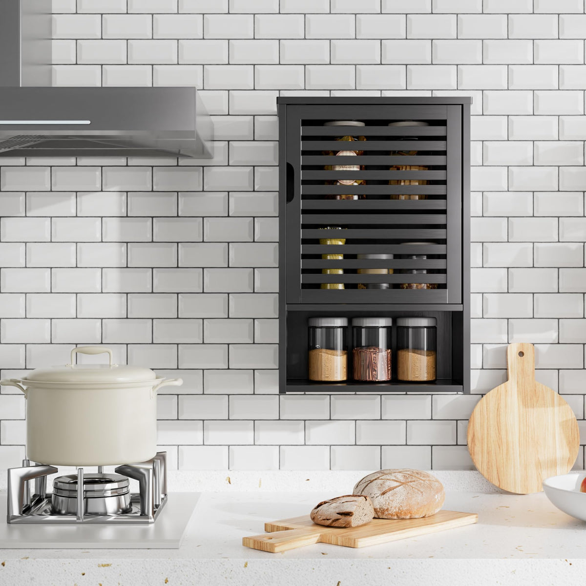 Black Bamboo Wall Mounted Bathroom Storage Cabinet G949061
