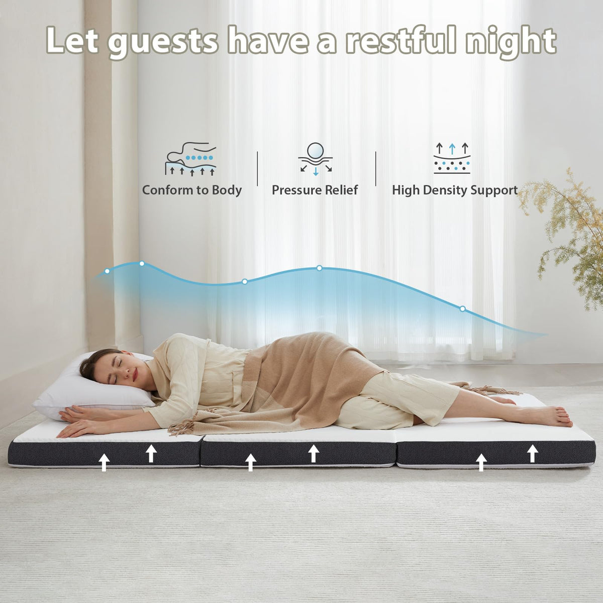 3 inch Tri Fold Memory Foam Mattress with Washable Cover O260837
