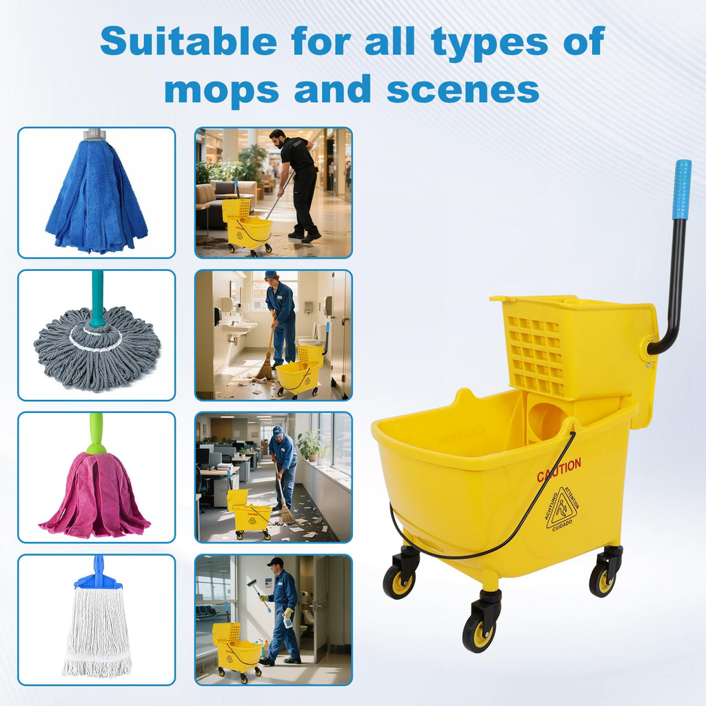 35 Qt Mop Bucket with Side Press Wringer on Wheels U953