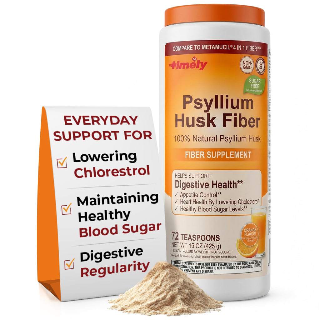 Psyllium Husk Powder Fiber Supplement, Orange Flavor, 15 oz D218