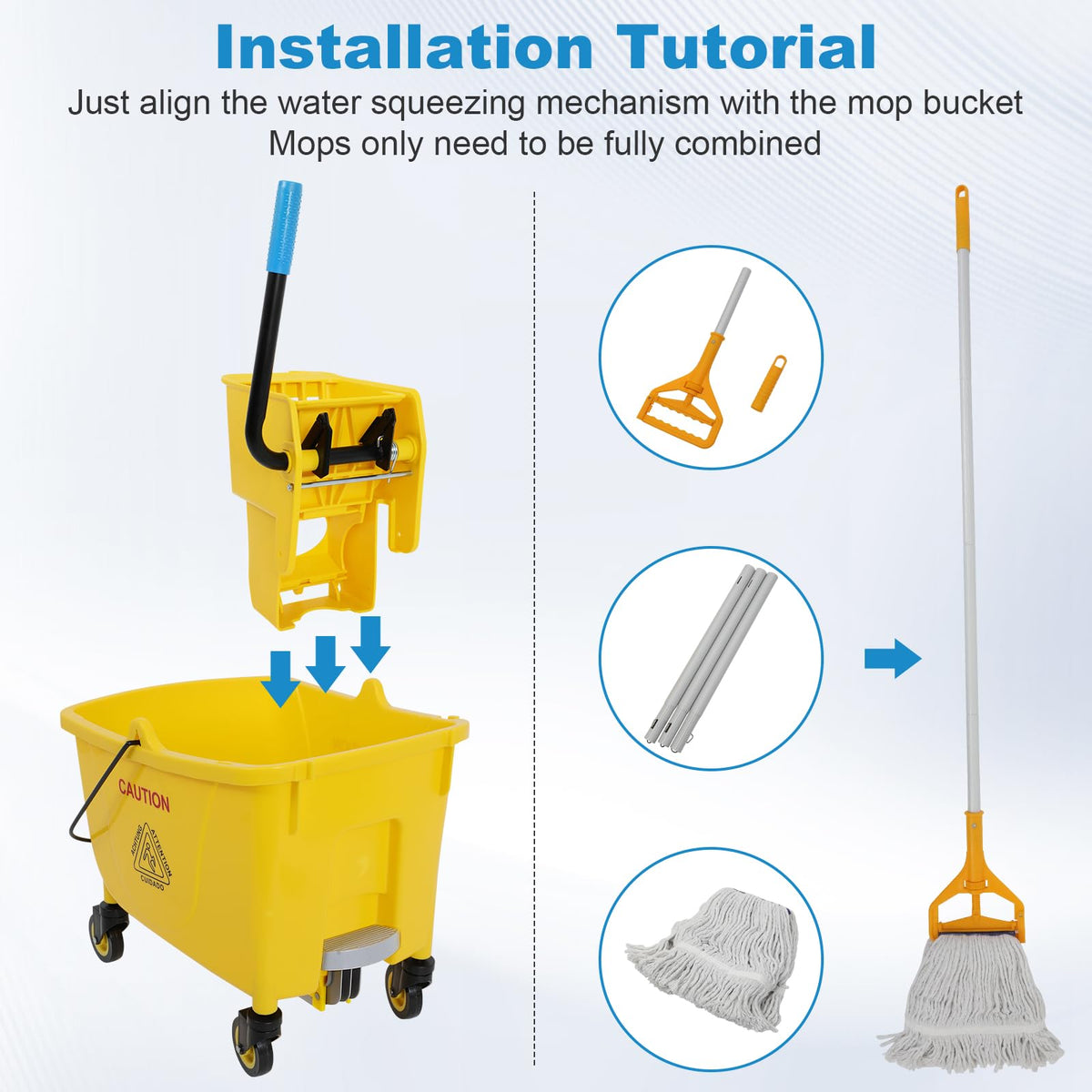 35 Qt Mop Bucket with Side Press Wringer on Wheels U953