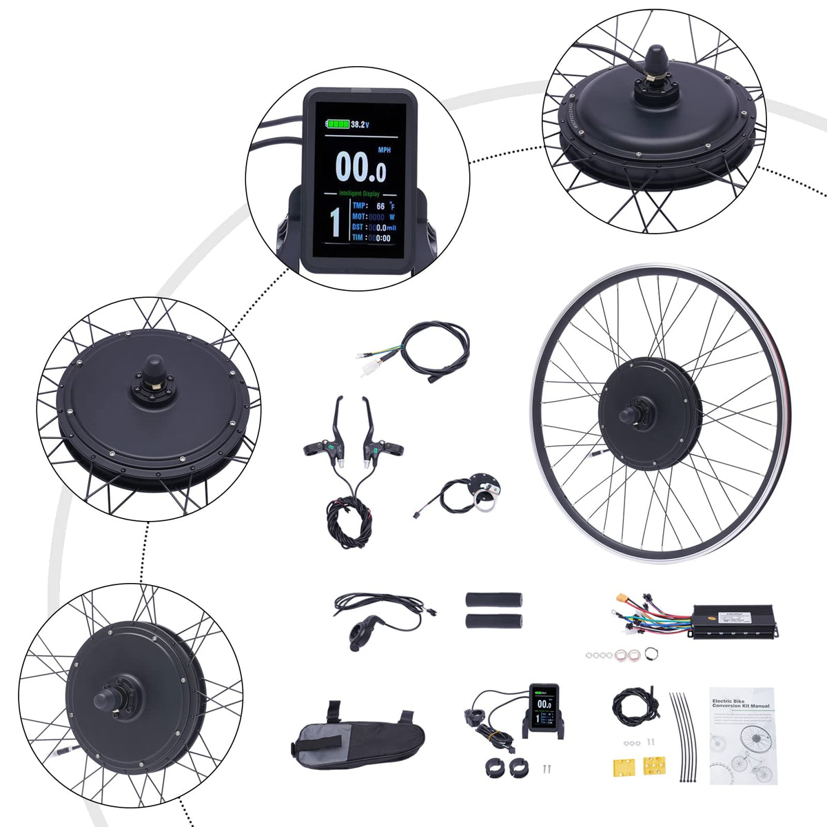 48V 1000W E-Bike Conversion Kit with Display Brushless Gearless Motor K716