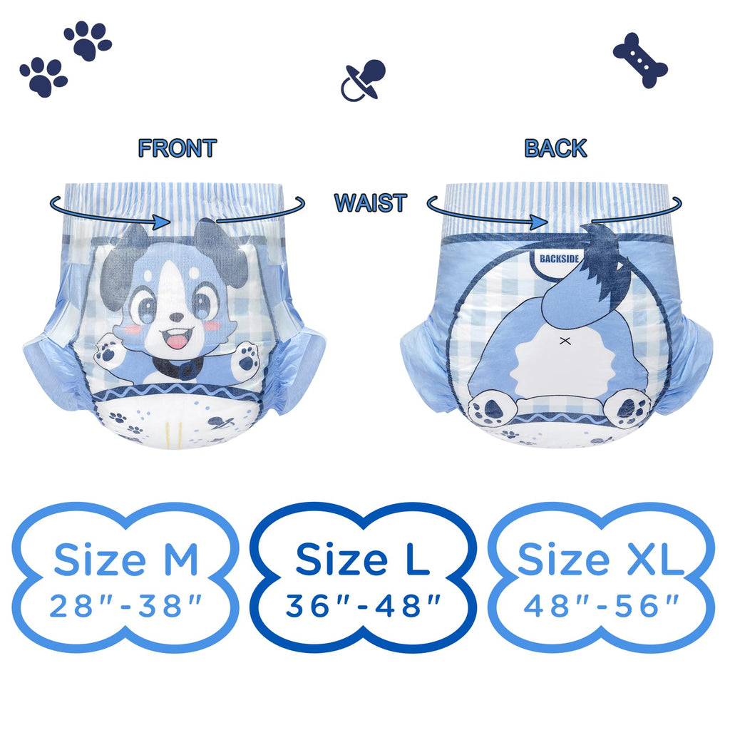Adjustable Hook-and-Loop Fastener Closure Adult Printed Cloth Back Diaper 10 Pieces Medium 28"-38" J74459