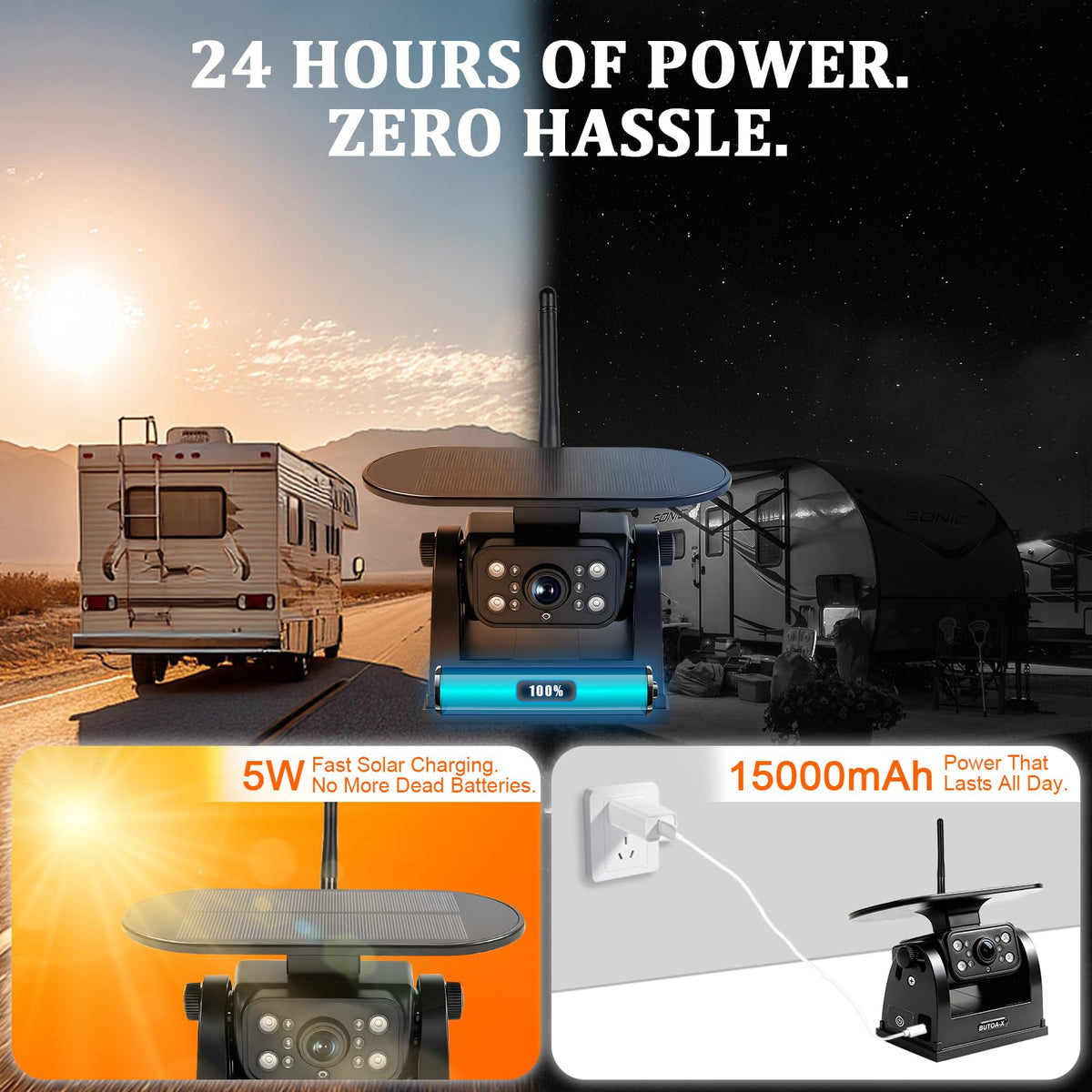 Magnetic Solar Wireless Backup Camera with 5" HD Monitor S592377