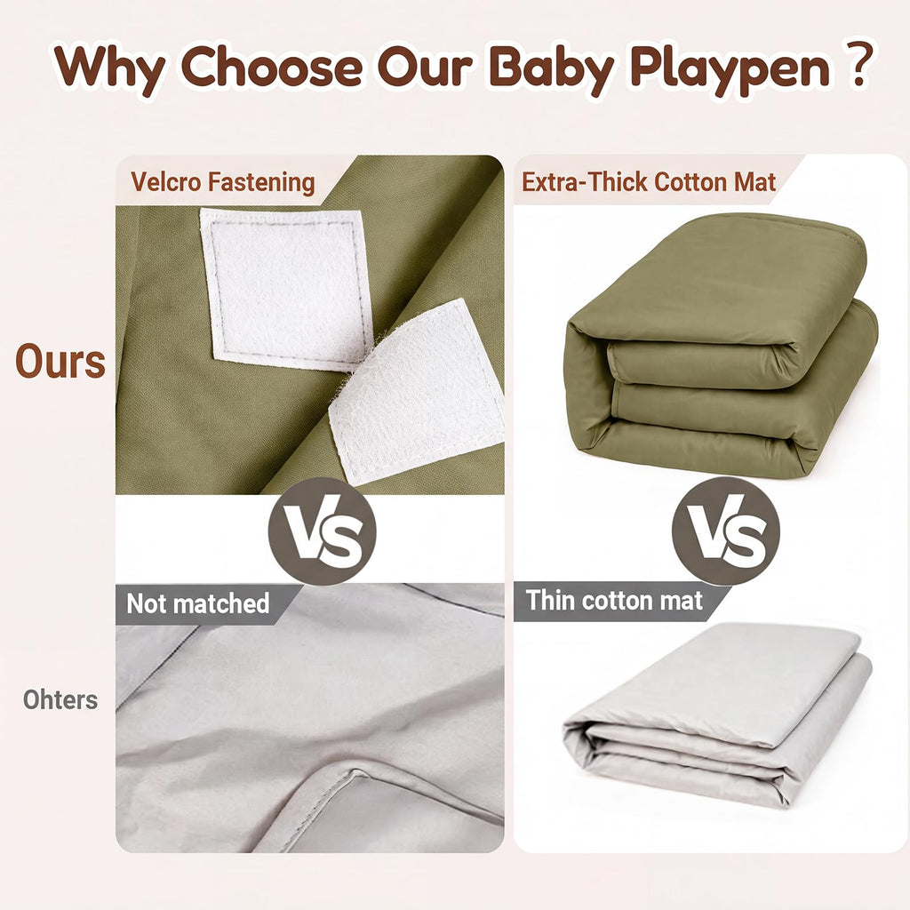 Foldable Baby Playpen with Mat, Breathable Mesh Green 71"×59" X97719