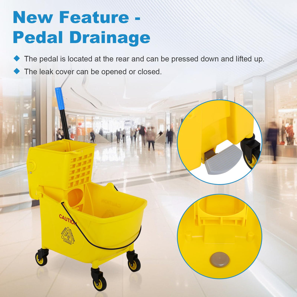 35 Qt Mop Bucket with Side Press Wringer on Wheels U953