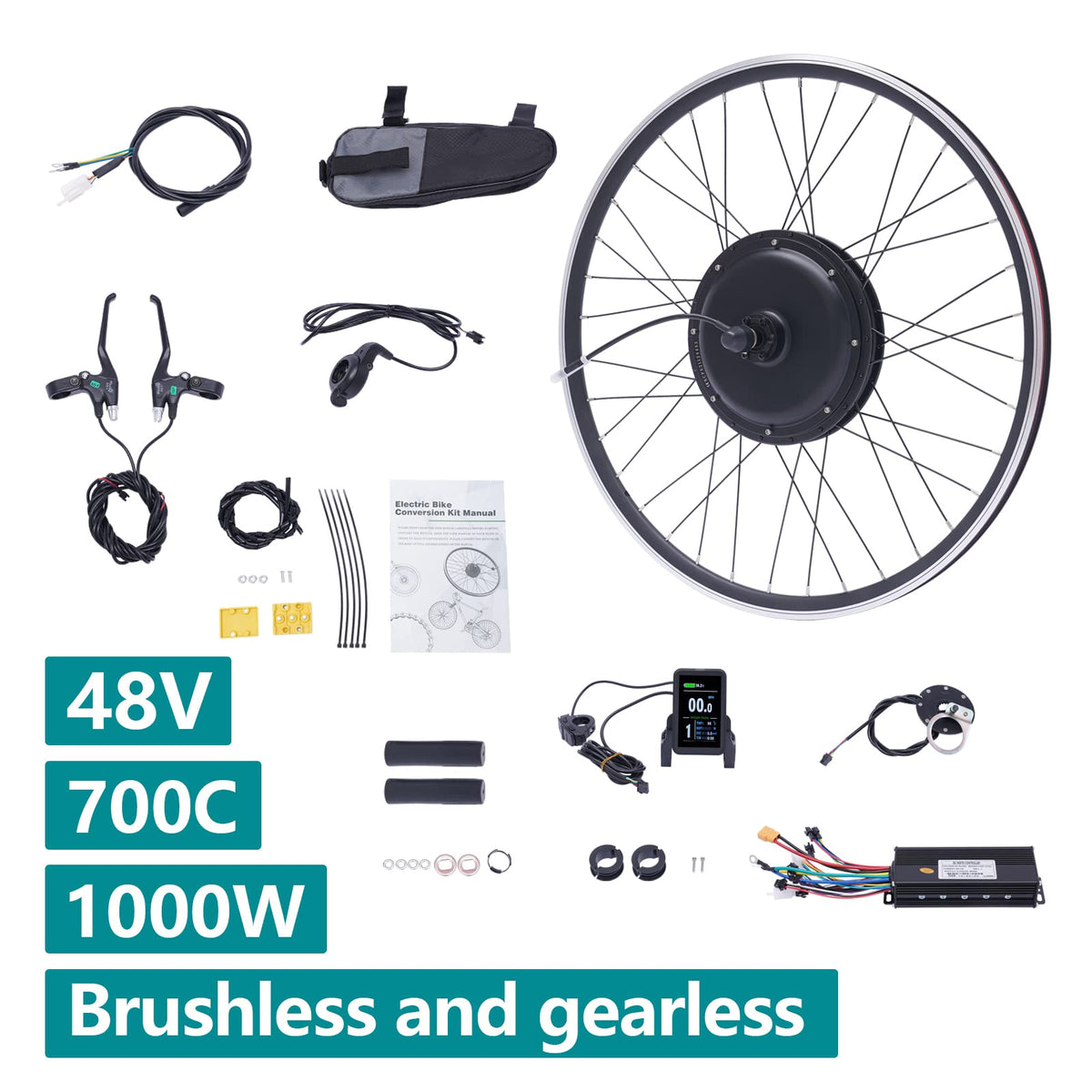 48V 1000W E-Bike Conversion Kit with Display Brushless Gearless Motor K716