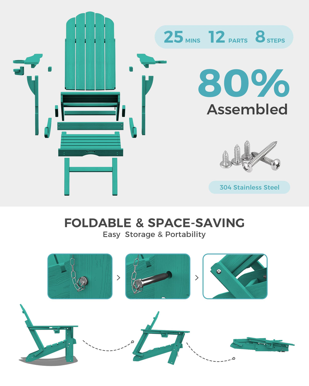 Adirondack Rocking Chair with Footrest V7037