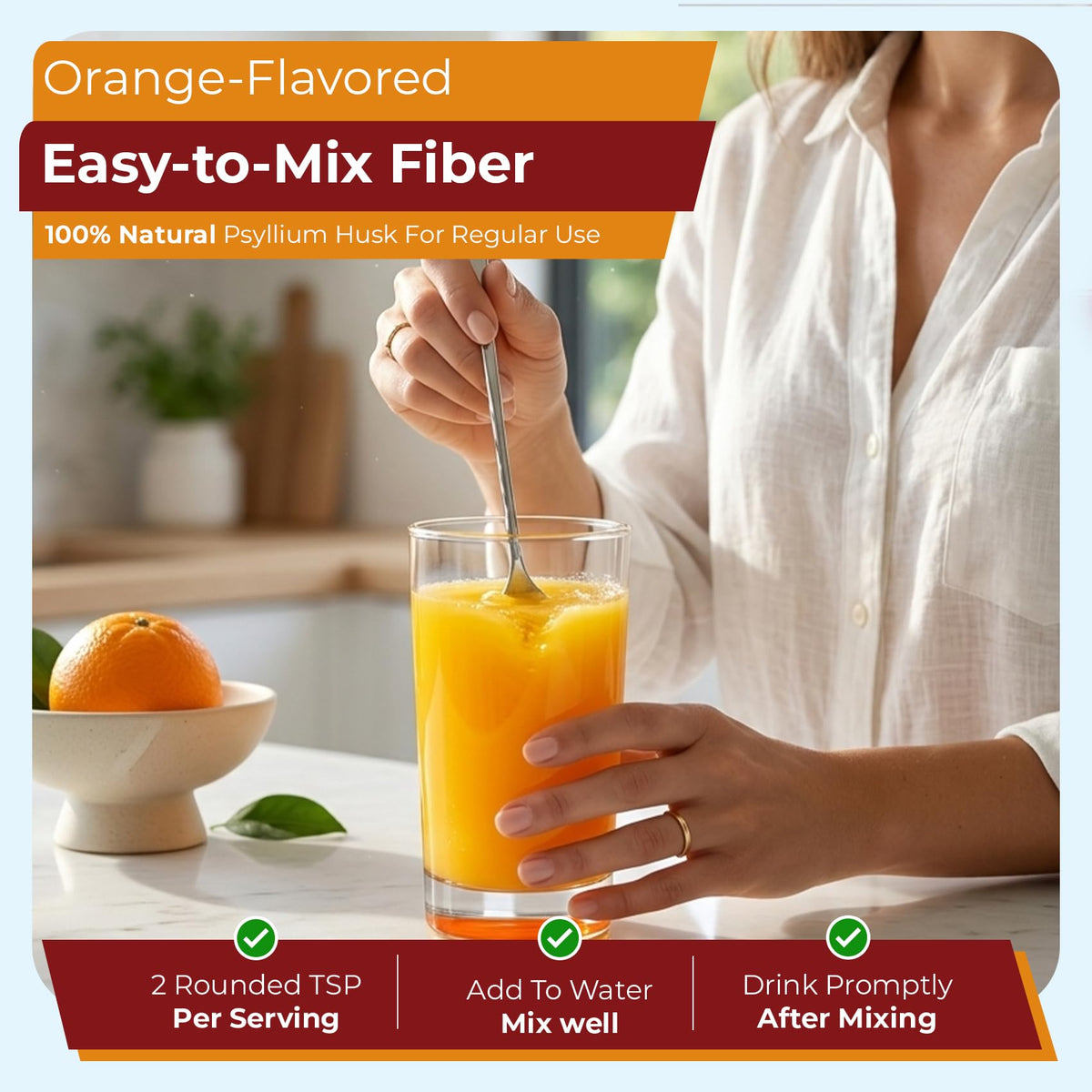Psyllium Husk Powder Fiber Supplement, Orange Flavor, 15 oz D218