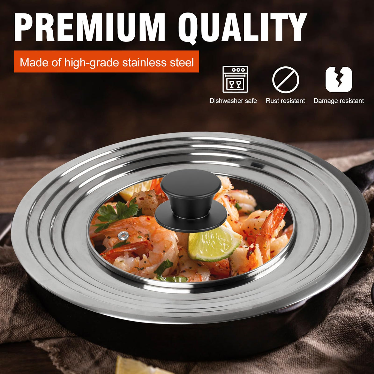 Universal Lid for Pots and Pans Skillets 8.2-12.5 Inch Stainless Steel P65520