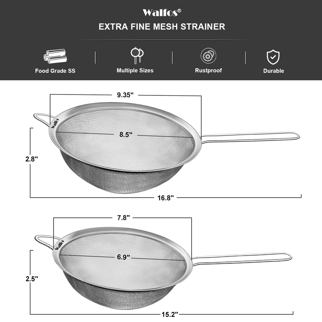 Large Fine Mesh Stainless Steel Strainer Set of 2 N6210