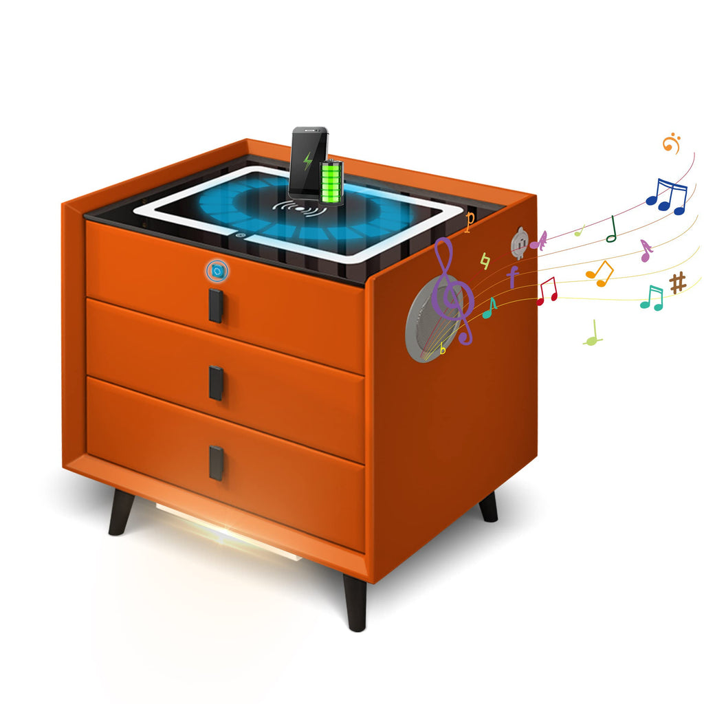Orange 3 Drawer Nightstand with Wireless Charging Station and USB Charging Z978665