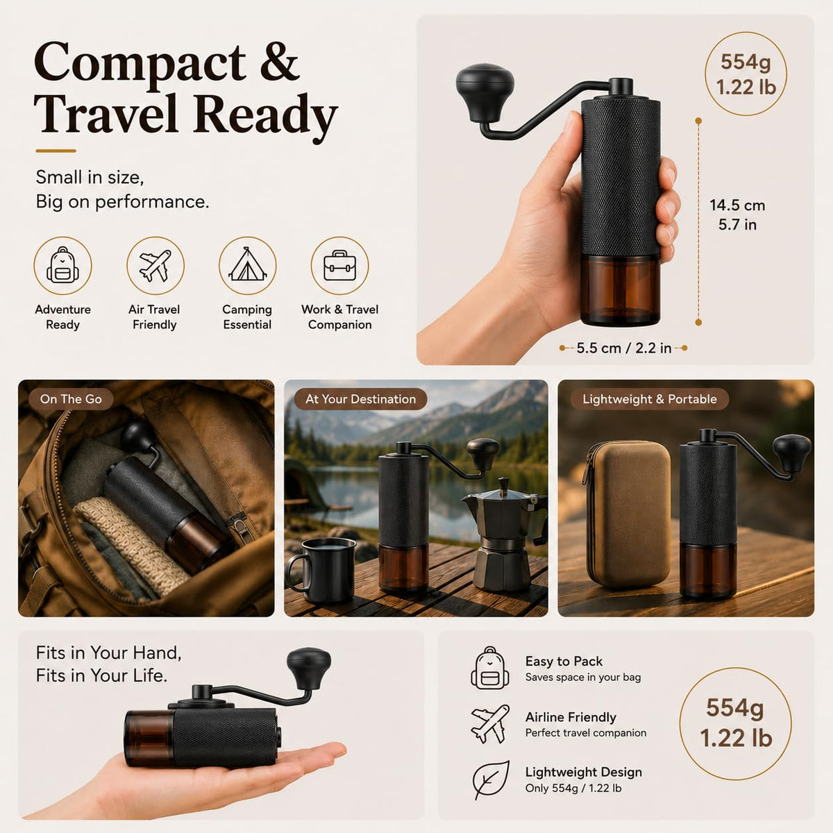 Manual Coffee Grinder with Stainless Steel Conical Burr E7404