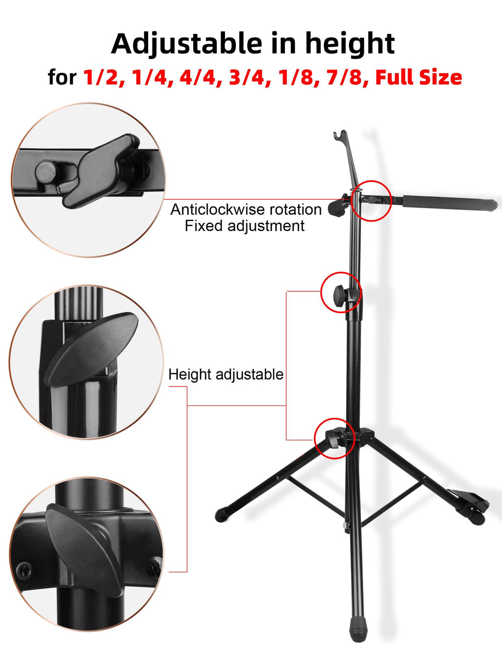 Adjustable Foldable Cello Stand with Bow Hook O77391