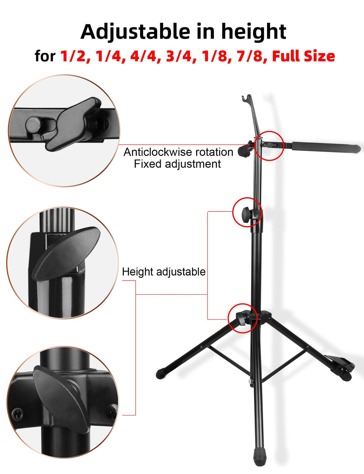 Adjustable Foldable Cello Stand with Bow Hook O77391