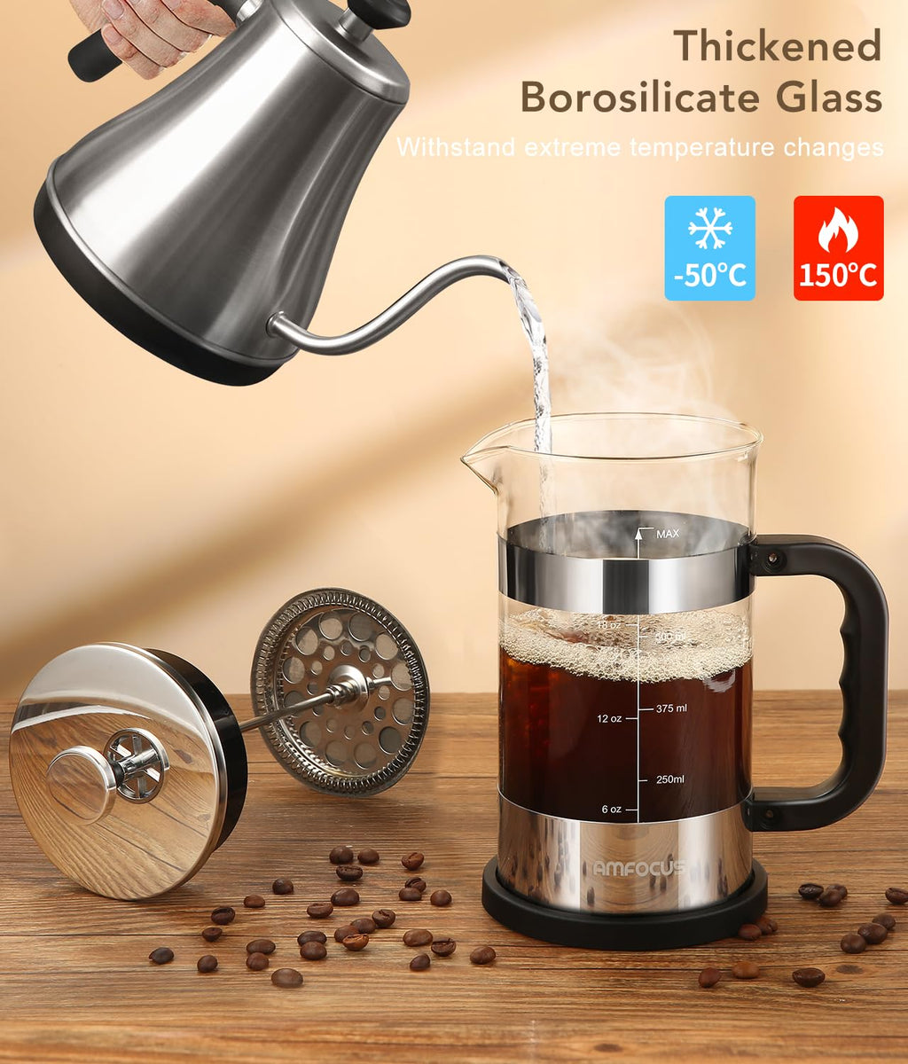 French Press Coffee Maker 21OZ Borosilicate Glass Y123