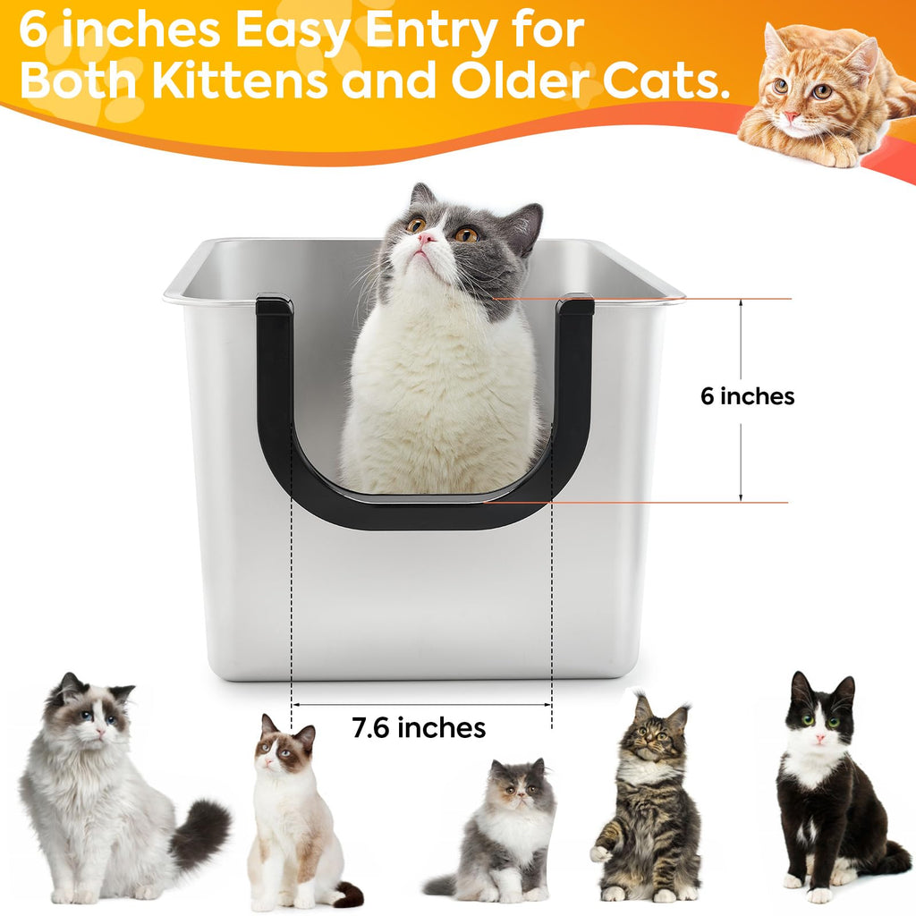 Extra Large Stainless Steel Cat Litter Box with High Sides E811