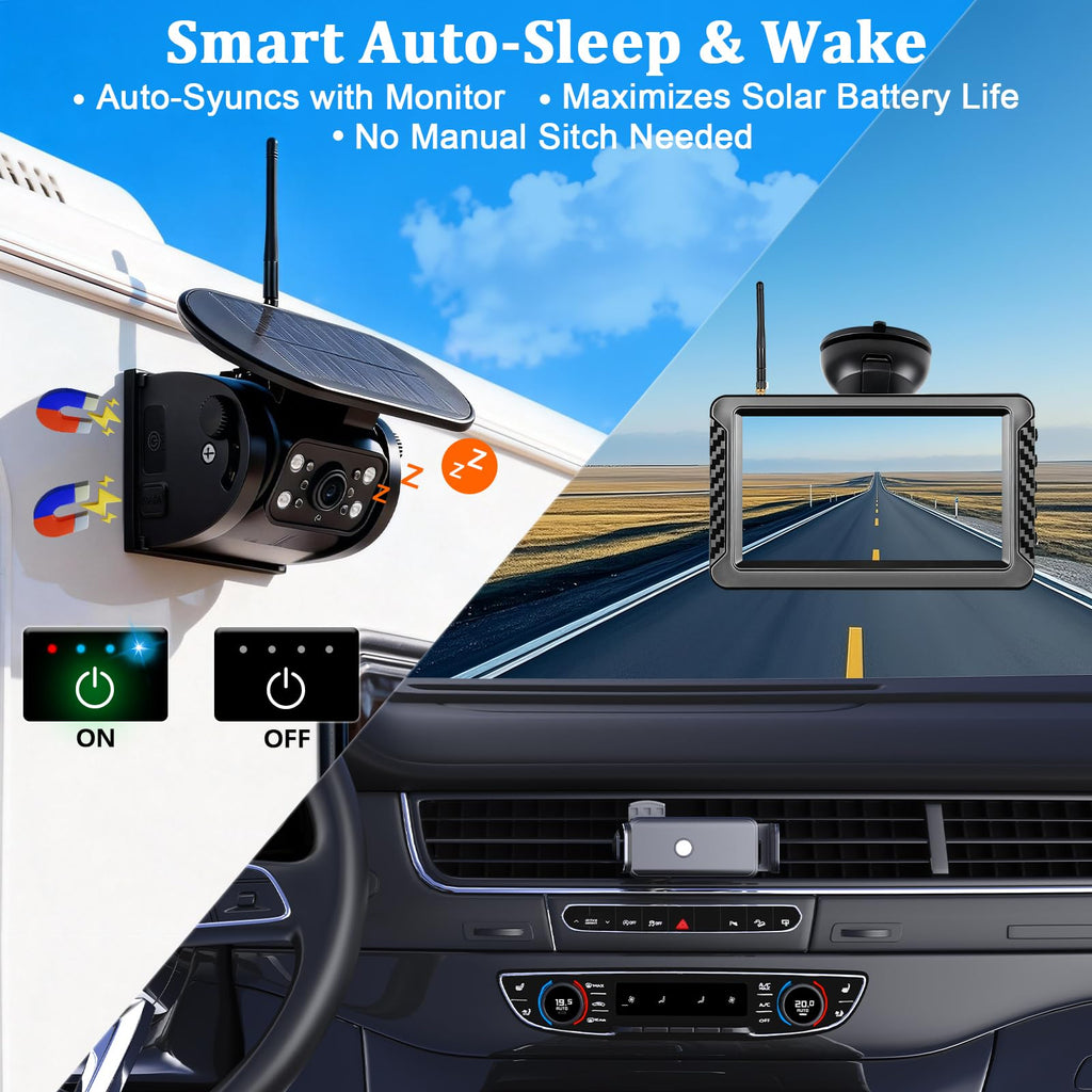 Magnetic Solar Wireless Backup Camera with 5" HD Monitor S592377