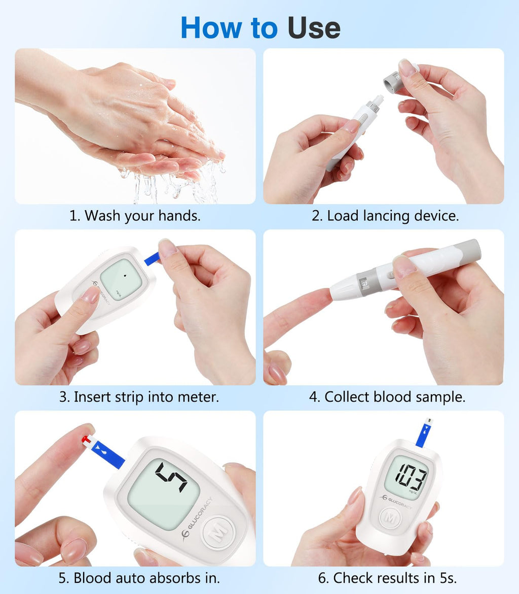 Glucose Monitor Kit, 100 Blood Glucose Strips, No Coding O9261