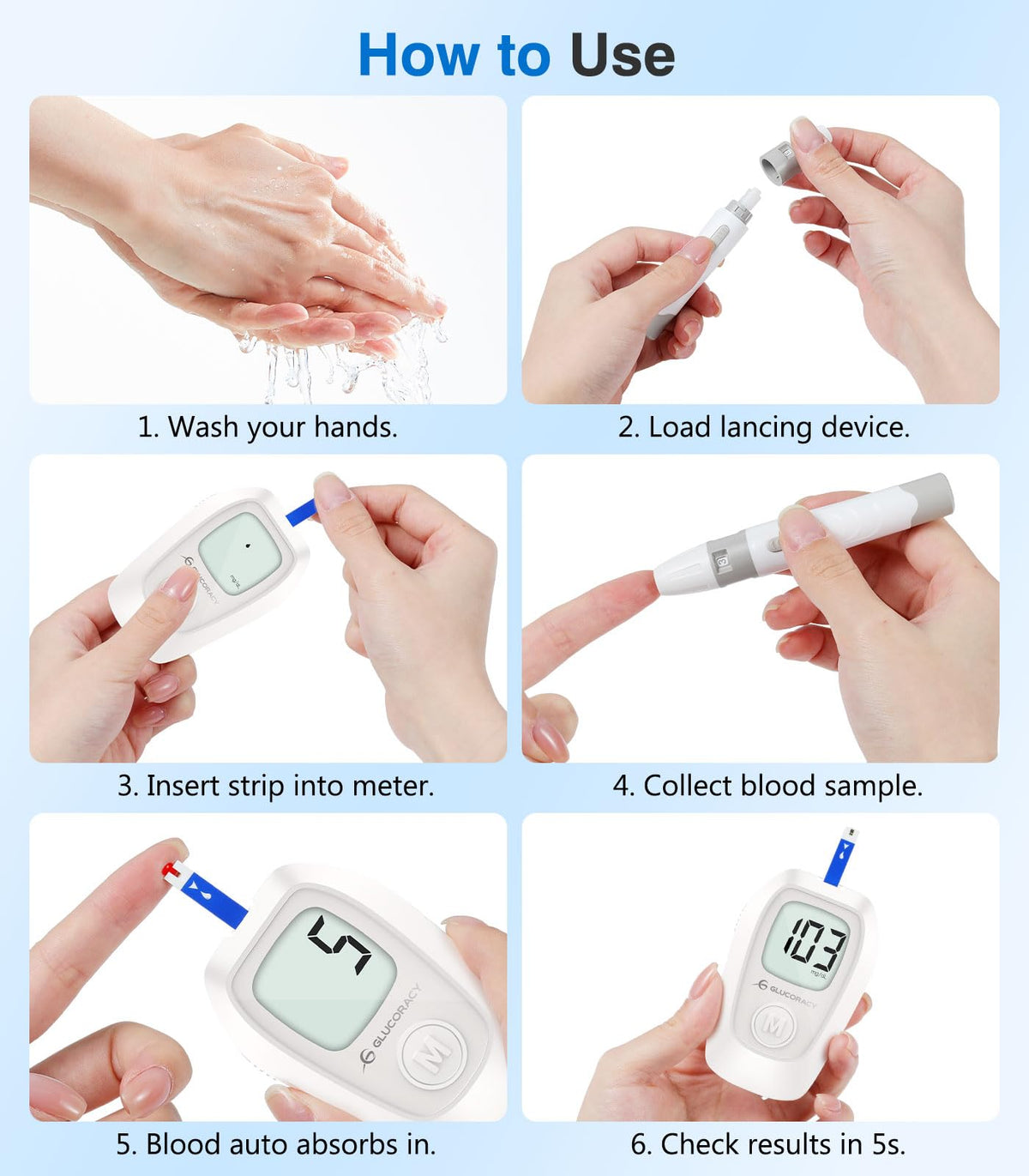 Glucose Monitor Kit, 100 Blood Glucose Strips, No Coding O9261